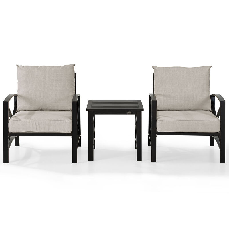 Crosley Kaplan Oil Rubbed Bronze 3 PC Outdoor Metal Armchair Set - Oatmeal, , hires