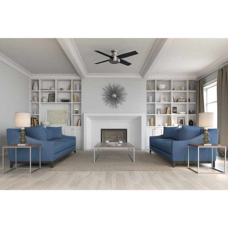 Hunter Dempsey 52 in. Low Profile Ceiling Fan and Handheld Remote - Brushed Nickel, Brushed Nickel, hires