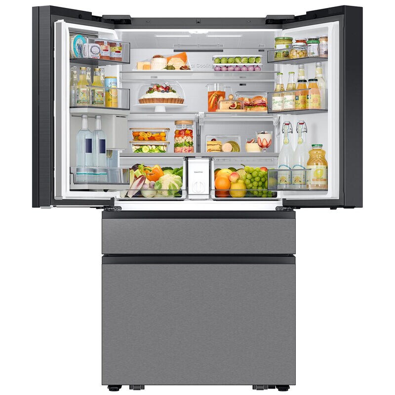 Samsung Bespoke 36 in. 28.6 cu. ft. Smart 4-Door French Door Refrigerator with AI Home, Beverage Center & Internal Water Autofill Pitcher - Charcoal Glass & Stainless Steel, , hires