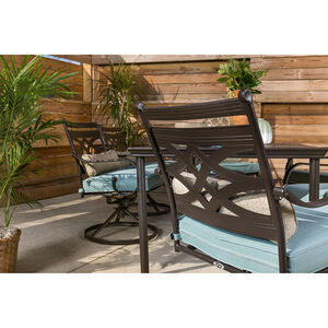 Hanover Montclair 7-Piece Dining Set with 6 Swivel Rockers - Ocean Blue, , hires