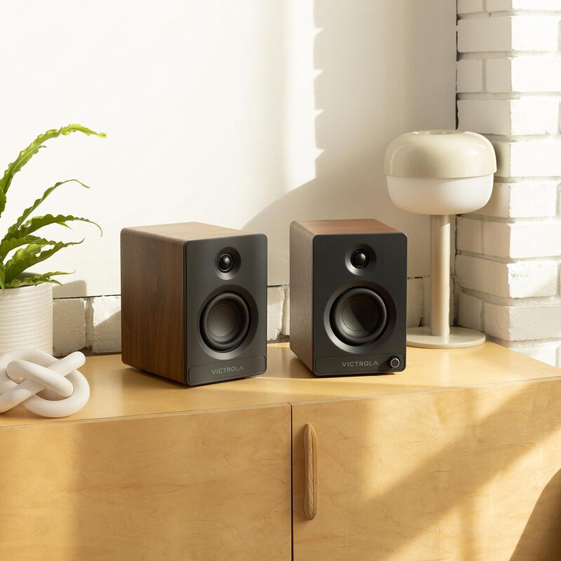 Victrola Tempo Bluetooth Bookshelf Speakers - Walnut, , hires