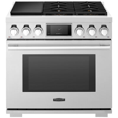 Signature Kitchen Suite 36 in. 6.3 cu. ft. Smart Convection Oven Freestanding Natural Gas Dual Fuel Range with 4 Sealed Burners & Sous Vide - Stainless Steel | SKSDR360SS