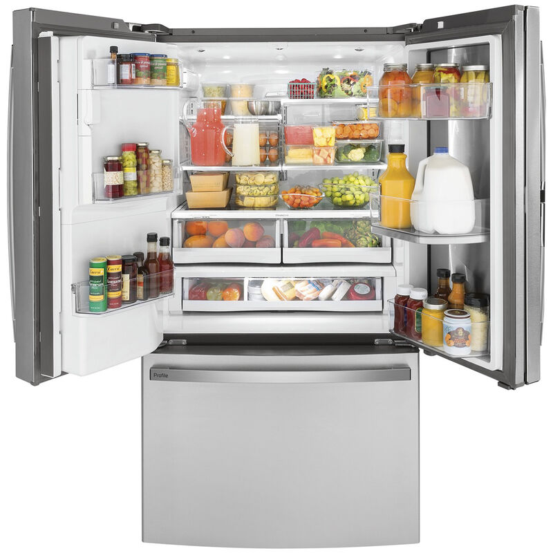 GE Profile Series 36 in. 22.1 cu. ft. Counter Depth French Door Refrigerator with External Filtered Ice & Water Dispenser - Stainless Steel, Stainless Steel, hires