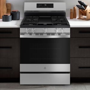GE Profile 30 in. 5.3 cu. ft. Smart Air-Fry Standard Convection Gas Range with 5 Sealed Burners, Reversible Grill & Griddle - Fingerprint Resistant Stainless Steel, , hires