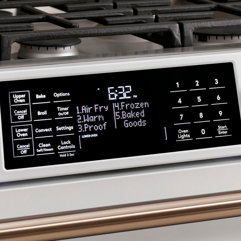 Cafe 30 in. 6.7 cu. ft. Smart Air Fry True European Convection Double Oven Slide-In Gas Range with 6 Sealed Burners & Griddle - Stainless Steel, Stainless Steel, hires