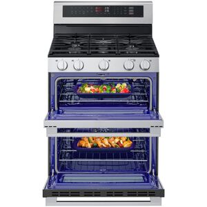 LG 30 in. 6.9 cu. ft. Smart Air-Fry True European Convection Double Oven Slide-In Gas Range with 5 Sealed Burners - Stainless Steel, , hires