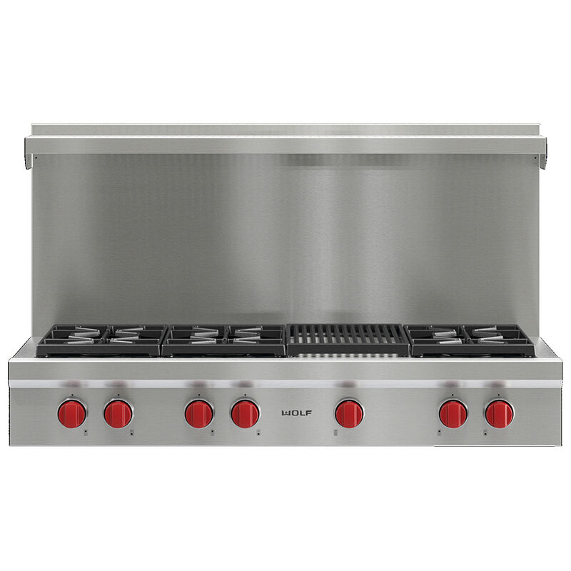 Wolf 48 in. 6-Burner LP Gas Rangetop with Grill & Power Burner - Stainless Steel, , hires