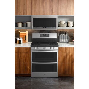 GE Profile 30 in. 6.8 cu. ft. Smart Air Fry True European Convection Double Oven Gas Range with 5 Sealed Burners, Grill & Griddle - Stainless Steel, Stainless Steel, hires