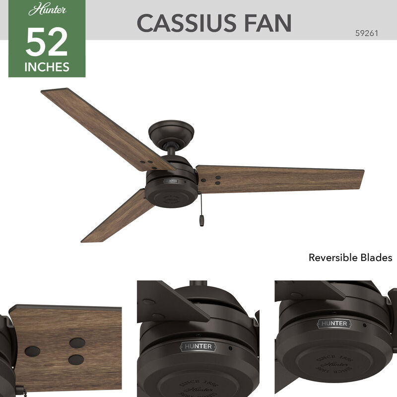 Hunter Cassius 52" Indoor/Outdoor Ceiling Fan - Bronze, Bronze, hires