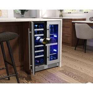Zephyr Presrv Series 24 in. Undercounter Wine Cooler with Glass & Wood Racks, Dual Temperature Zones & 21 Bottle Capacity - Stainless Steel, , hires