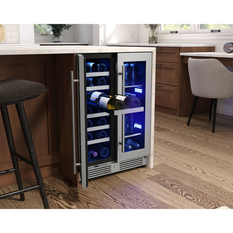 Zephyr Presrv Series 24 in. Undercounter Wine Cooler with Glass & Wood Racks, Dual Temperature Zones & 21 Bottle Capacity - Stainless Steel, , hires