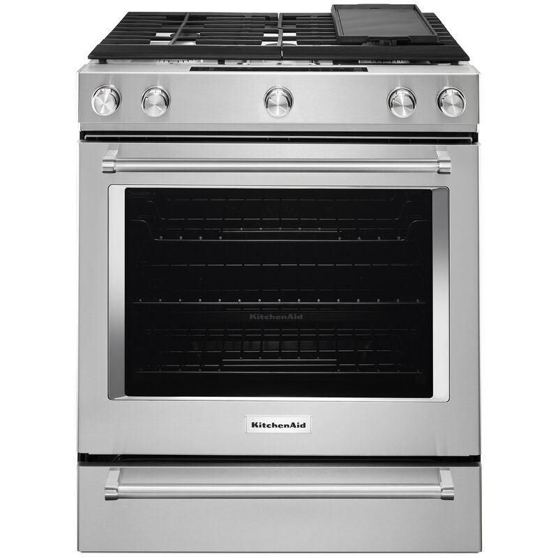 KitchenAid 30 in. 7.1 cu. ft. Convection Oven Slide-In Dual Fuel Range with 5 Sealed Burners - Stainless Steel, , hires