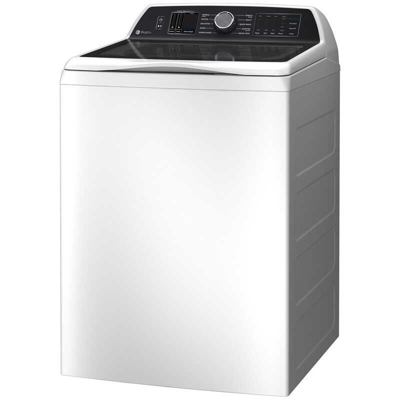 GE Profile 28 in. 5.4 cu. ft. Smart Top Load Washer with Smarter Wash Technology, FlexDispense & Sanitize with Oxi - White, White on White, hires