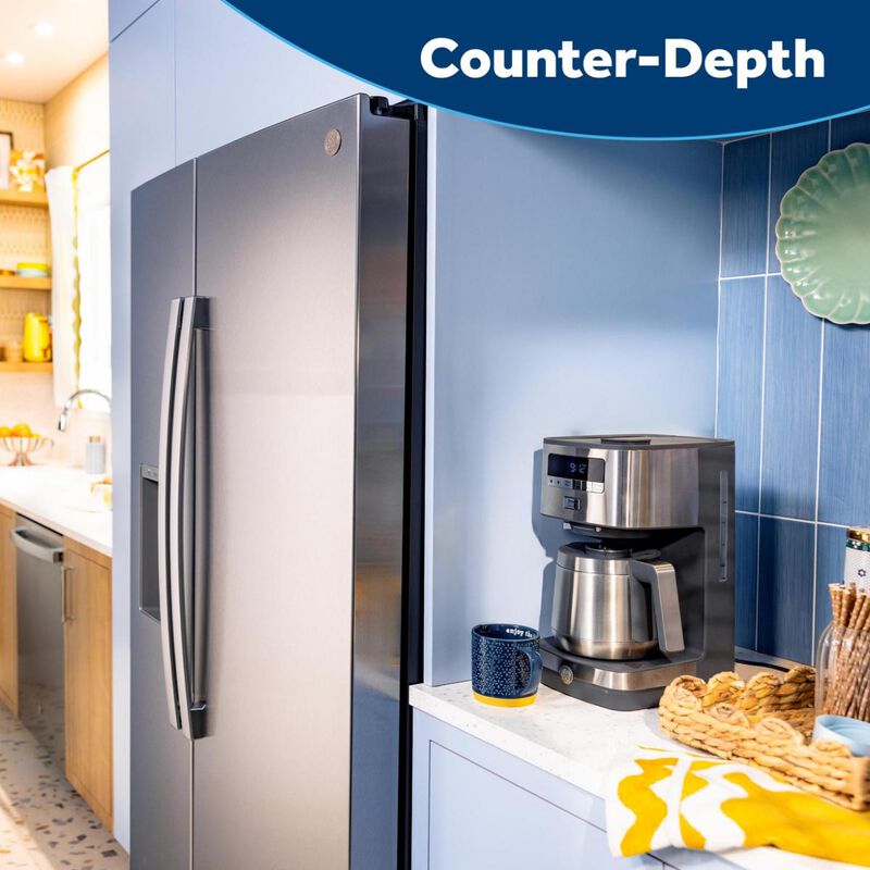 GE 36 in. 23.5 cu. ft. Smart Counter Depth Side-by-Side Refrigerator with Ice & Water Dispenser - Fingerprint Resistant Stainless, , hires