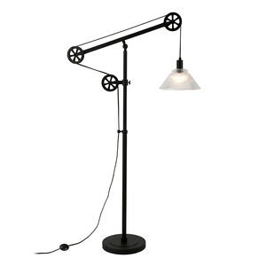Hudson & Canal Descatres Floor Lamp with Pulley System and Ribbed Glass Shade - Blackened Bronze, , hires