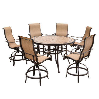 Hanover Monaco 7-Piece High-Dining Bar Set with Swivel Sling Chairs | MONDN7PCBR