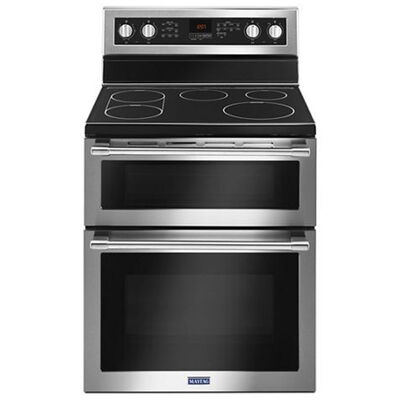 Maytag 30 in. 6.7 cu. ft. Convection Double Oven Freestanding Electric Range with 5 Smoothtop Burners - Fingerprint Resistant Stainless Steel | MET8800FZ
