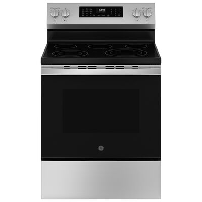 GE 30 in. 5.3 cu. ft. Smart Air Fry Convection Oven Freestanding Electric Range with 5 Radiant Burners - Stainless Steel | GRF600AVSS