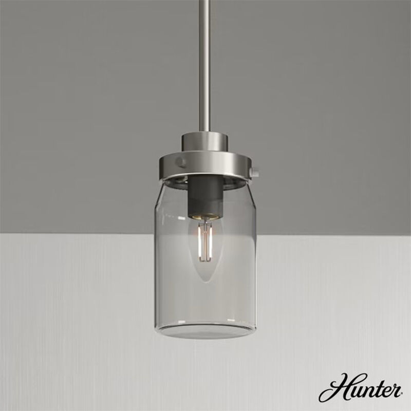 Hunter Devon Park 4.5 in. Pendant Ceiling Light with Clear Glass - Brushed Nickel, , hires