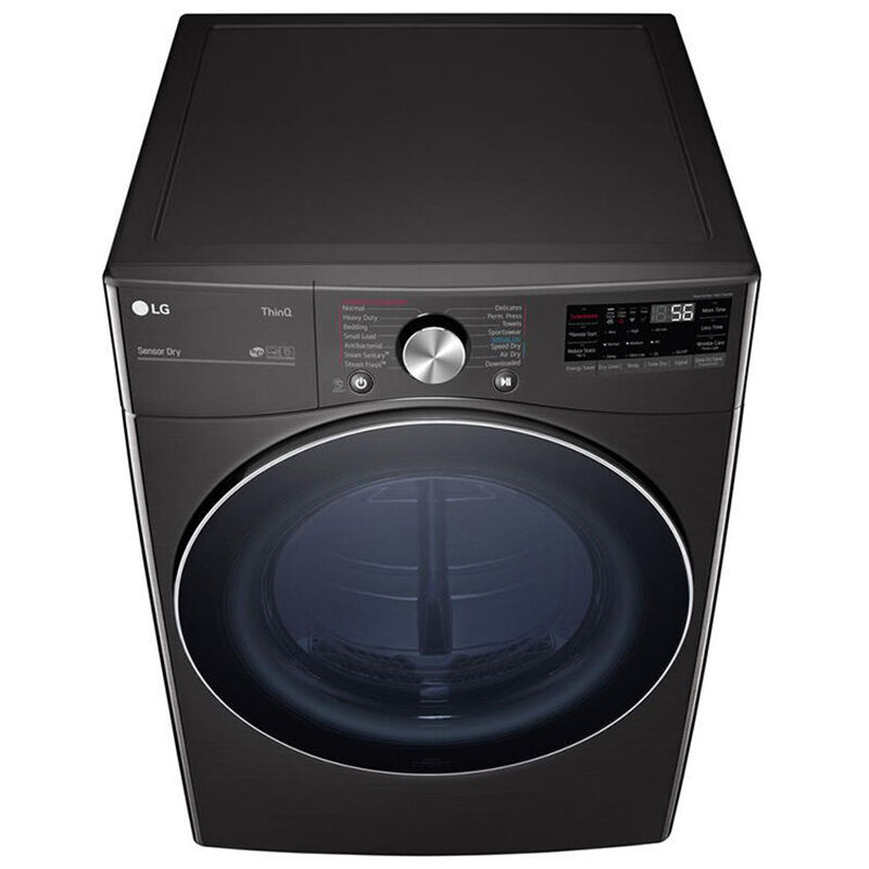 LG 27 in. 7.4 cu. ft. Smart Stackable Round-Door Electric Dryer with Tempered Glass, Built-In Intelligence, Sensor Dry, Turbo Steam, Sanitize & Steam Cycle - Black Steel, Black Steel, hires
