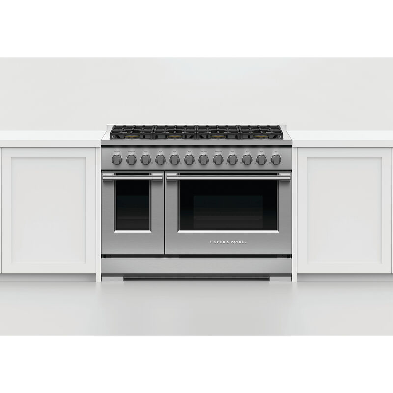 Fisher & Paykel Series 7 Professional 48 in. 7.7 cu. ft. Convection Double Oven Freestanding LP Gas Range with 8 Sealed Burners - Stainless Steel, , hires