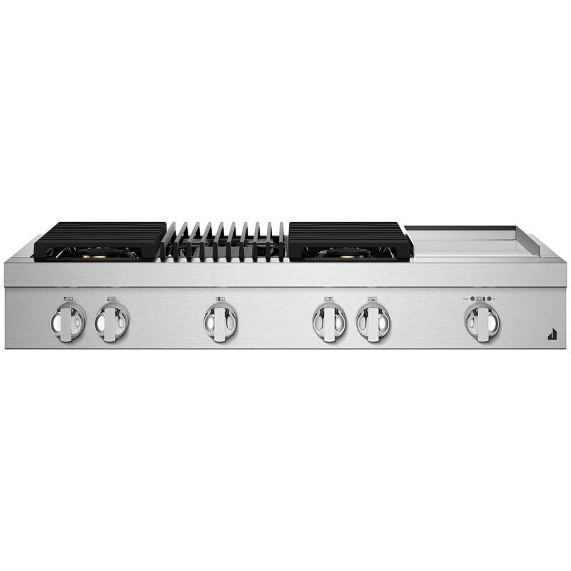 JennAir Noir 48 in. 4-Burner Natural Gas Rangetop with Griddle, Grill, Simmer Burner & Power Burner - Stainless Steel, , hires