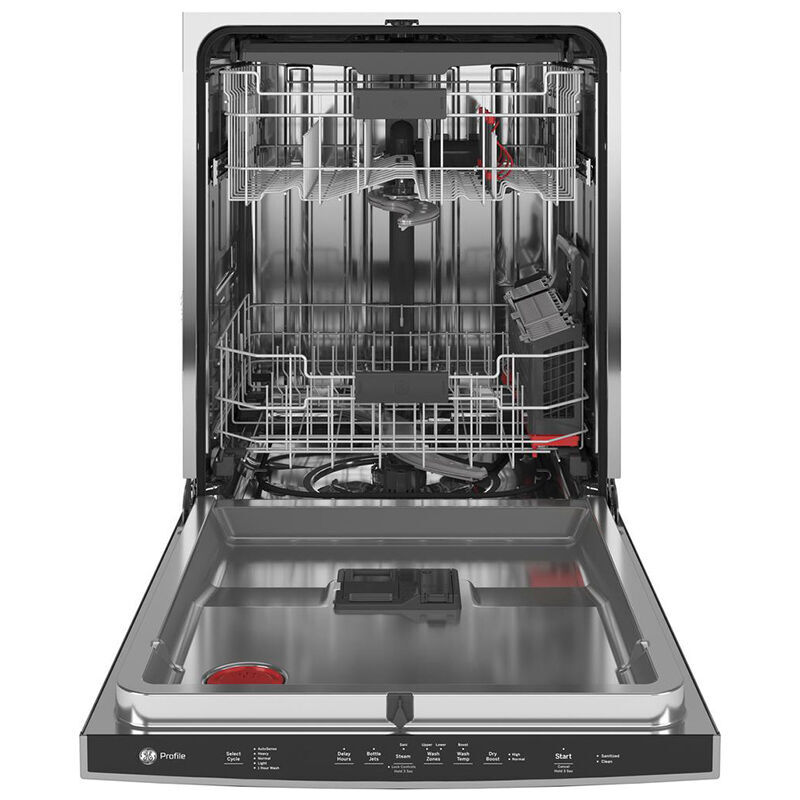 GE Profile 24 in. Built-In Dishwasher with Top Control, 45 dBA Sound Level, 16 Place Settings, 5 Wash Cycles & Sanitize Cycle - Stainless Steel, Stainless Steel, hires
