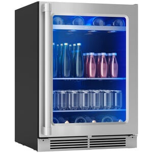 Zephyr Presrv Series 24 in. Built-In/Freestanding 5.6 cu. ft. Compact Beverage Center with Adjustable Shelves & Digital Control - Stainless Steel, , hires