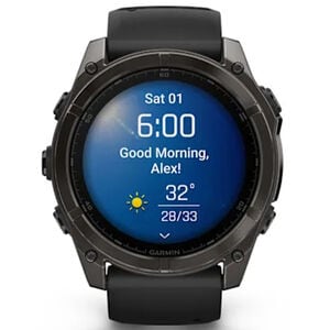 Garmin f nix 8 51 mm, AMOLED Smart Watch - Sapphire, Carbon Gray DLC Titanium with Black/Pebble Gray Silicone Band, , hires