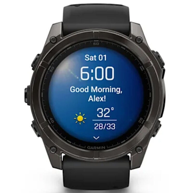 Garmin f nix 8 51 mm, AMOLED Smart Watch - Sapphire, Carbon Gray DLC Titanium with Black/Pebble Gray Silicone Band, , hires