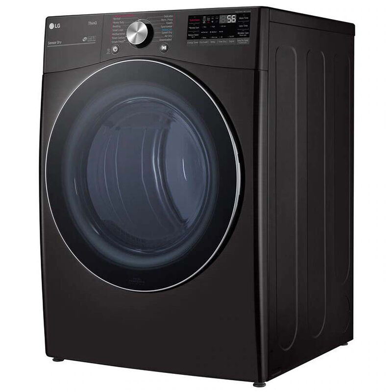 LG 27 in. 7.4 cu. ft. Smart Stackable Round-Door Electric Dryer with Tempered Glass, Built-In Intelligence, Sensor Dry, Turbo Steam, Sanitize & Steam Cycle - Black Steel, Black Steel, hires