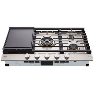 LG Studio 36 in. 5-Burner Smart Natural Gas Cooktop with Griddle, Simmer Burner & Power Burner - Stainless Steel, , hires