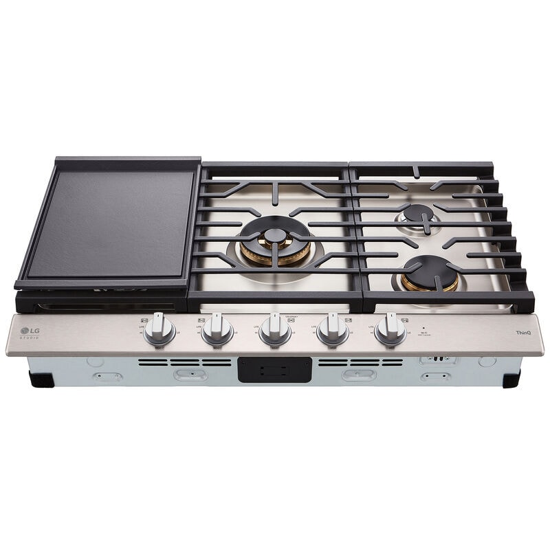 LG Studio 36 in. 5-Burner Smart Natural Gas Cooktop with Griddle, Simmer Burner & Power Burner - Stainless Steel, , hires