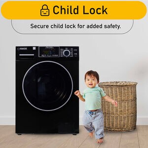 Equator 24 in. 1.6 cu. ft. Electric Front Load All-in-One Laundry Center with Pet Cycle, Sanitize Cycle & Sensor Dry - Black, Black, hires