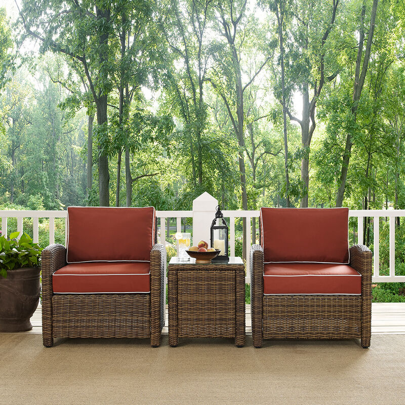 Crosley Bradenton 3-Piece Outdoor Chair and Side Table Set - Sangria, , hires