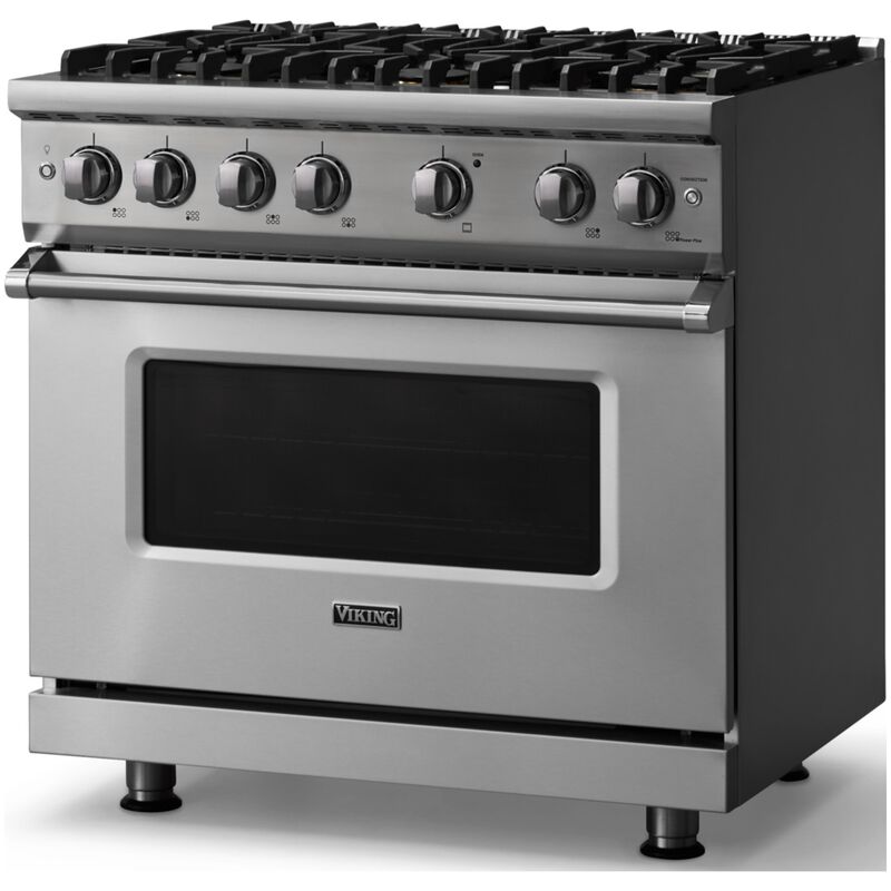 Viking 5 Series 36 in. 5.1 cu. ft. Standard Convection Gas Range with 6 Sealed Burners - Stainless Steel, , hires