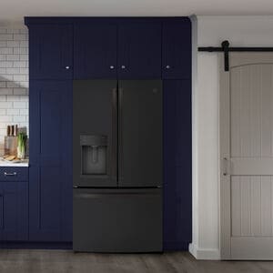 GE 36 in. 27.7 cu. ft. French Door Refrigerator with Ice & Water Dispenser - Fingerprint Resistant Black Slate, Black Slate, hires