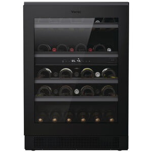 Vintec 24 in. Compact Built-In or Freestanding Wine Cooler with 44 Bottle Capacity, Dual Temperature Zones & Digital Control - Matte Black, , hires