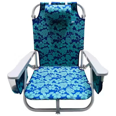 Bliss Backpack Aluminum Beach Chair with Side Pocket, Detachable Cooler Bag, 5 Reclining Positions & 275 Lb. Capacity - Blue Flowers | BBC-350-BF