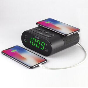 Timex Wireless Charging Alarm Clock Radio with USB Charging Port, Dual Digital Alarms, 10 FM Presets, Dimmable with Sleep Timer and Battery Backup(ModelTW500), , hires