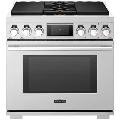 Signature Kitchen Suite 36 in. 6.3 cu. ft. Smart Convection Oven Freestanding Natural Gas Dual Fuel Range with 2 Sealed Burners, 2 Induction Zones & Sous Vide - Stainless Steel | SKSDR360SIS