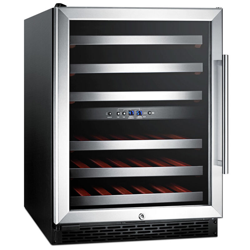 Summit 24 in. Undercounter Wine Cooler with Wood Racks, Dual Temperature Zones & 46-Bottle Capacity - Stainless Steel, , hires