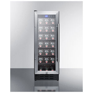 Summit 12 in. Undercounter Wine Cooler with Wood Racks, Single Temperature Zone & 21 Bottle Capacity - Stainless Steel, , hires