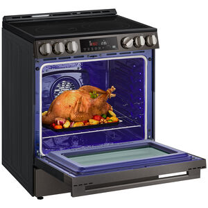 LG 30 in. 6.3 cu. ft. Smart Air-Fry Standard Convection Slide-In Electric Range with Radiant Burners - Black Stainless Steel, , hires