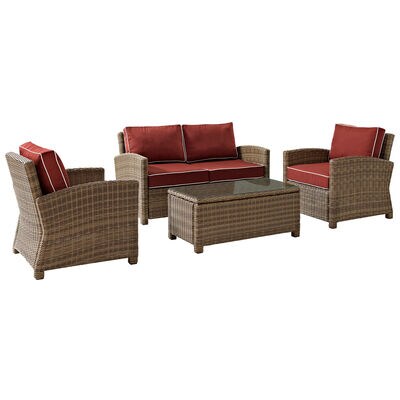 Crosley Bradenton 4-Piece Outdoor Loveseat Patio Furniture Set - Sangria | KO70024WB-SG