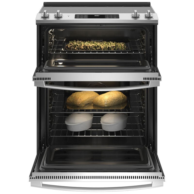 GE 30 in. 6.6 cu. ft. Air Fry True European Convection Double Oven Slide-In Electric Range with Smoothtop Burners - Stainless Steel, , hires