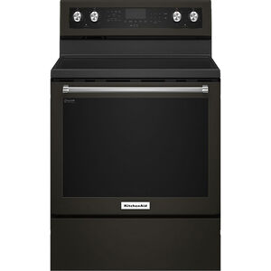 KitchenAid 30 in. 6.4 cu. ft. Convection Oven Freestanding Electric Range with 5 Smoothtop Burners - Black with Stainless Steel, Black with Stainless Steel, hires