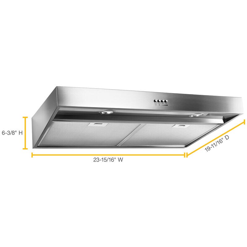 Whirlpool 24 in. Convertible Standard Style Range Hood with 265 CFM, 3 Fan Speeds & 2 LED Lights - Stainless Steel, , hires