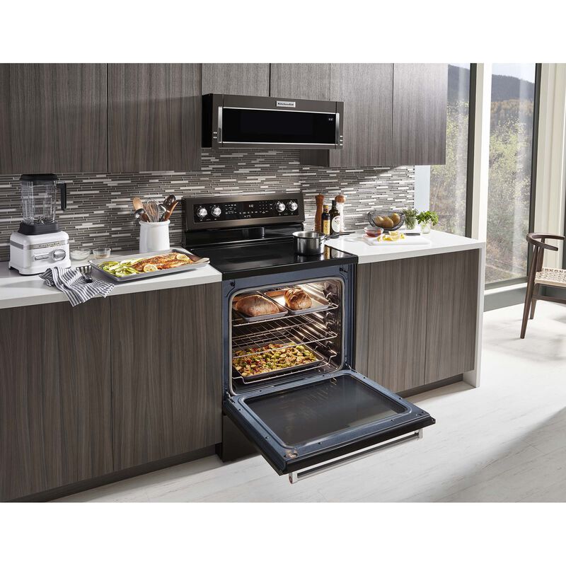 KitchenAid 30 in. 6.4 cu. ft. Convection Oven Freestanding Electric Range with 5 Smoothtop Burners - Black with Stainless Steel, Black with Stainless Steel, hires
