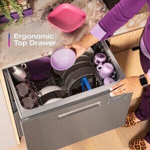 GE Profile 24 in. Smart Double Dishwasher Drawer with Front Control, 48 dBA Sound Level & Pocket Handle - Fingerprint Resistant Stainless, , hires